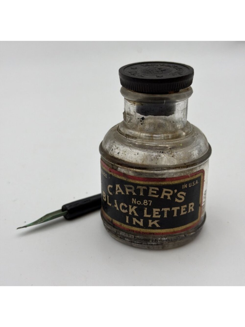 Carter's No. 87 Black Letter Ink Bottle With Stopper, Label And Nib Pen USA